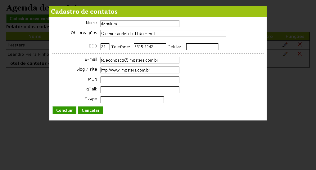 Formulário de edicação dos dados com Ajax