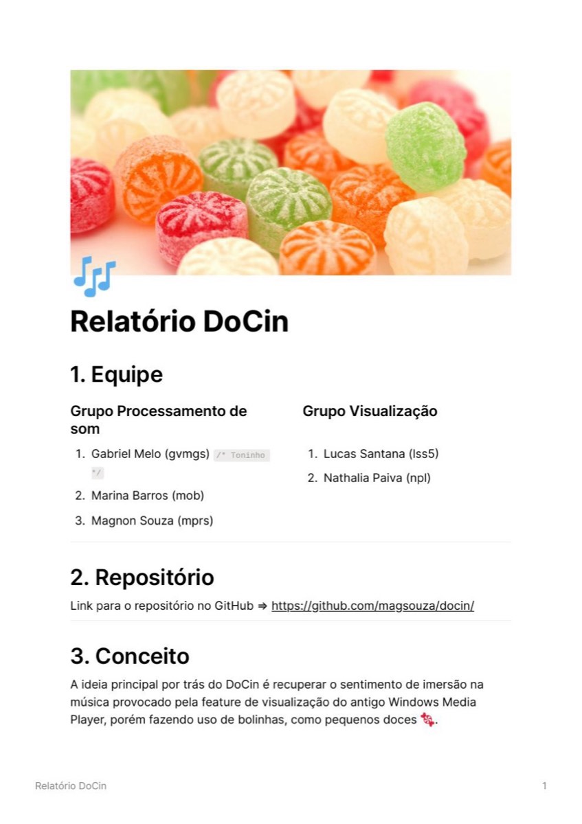Relatório do DoCin, visualizador musical