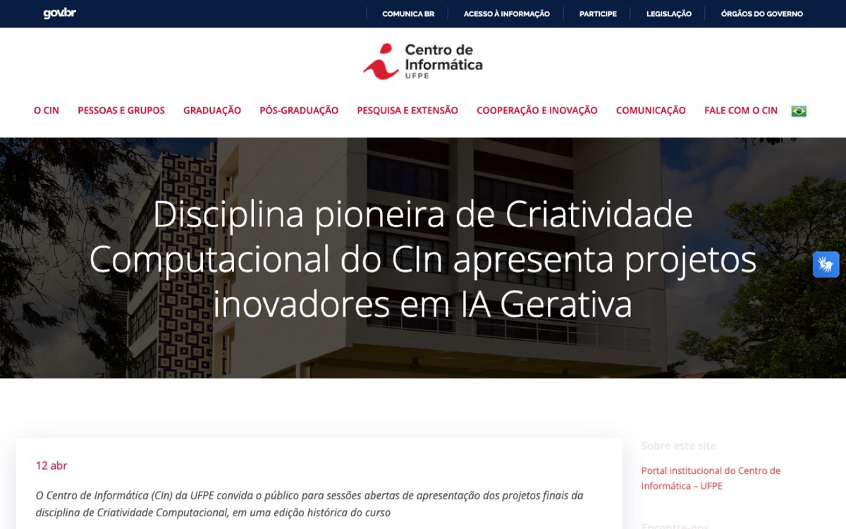 Notícia do portal do CIn sobre as sessões abertas de apresentação dos projetos de 2022.2 (abril de 2023)