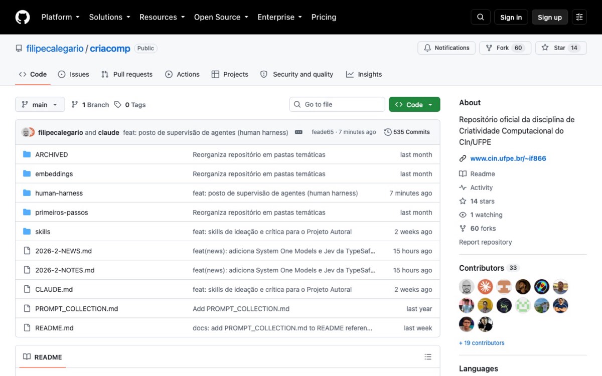 Repositório da disciplina mantido por Filipe Calegário