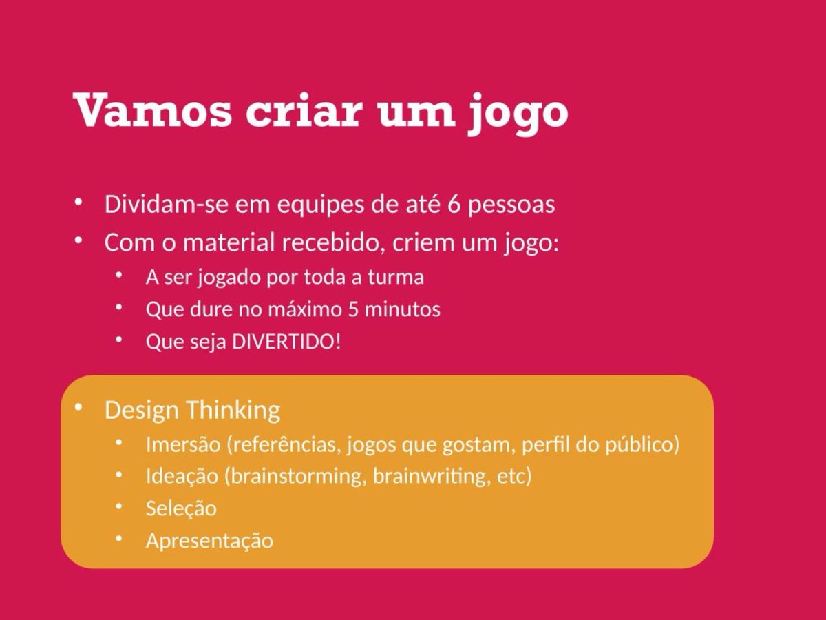 A atividade central: criar um jogo em equipe