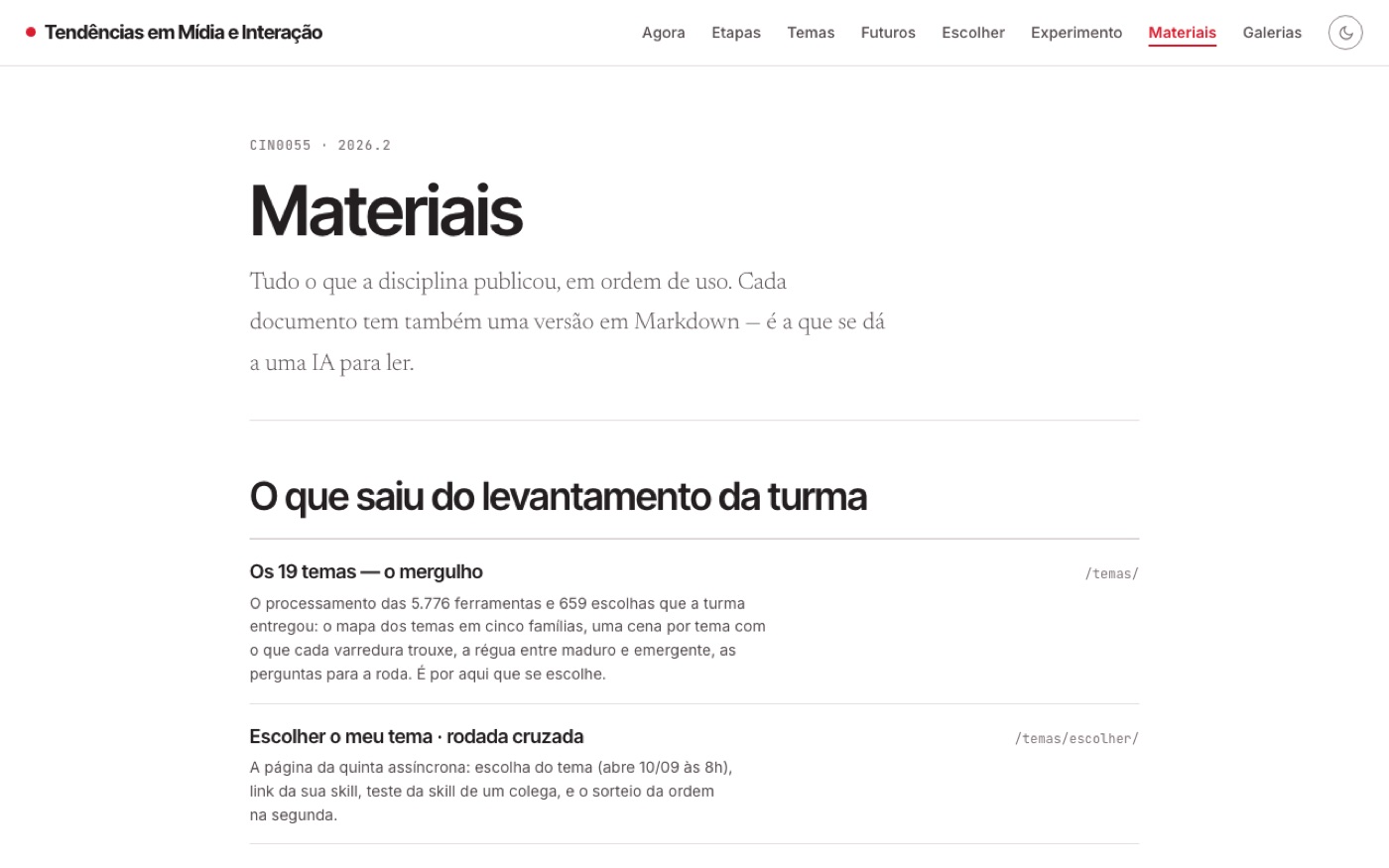 Materiais da disciplina