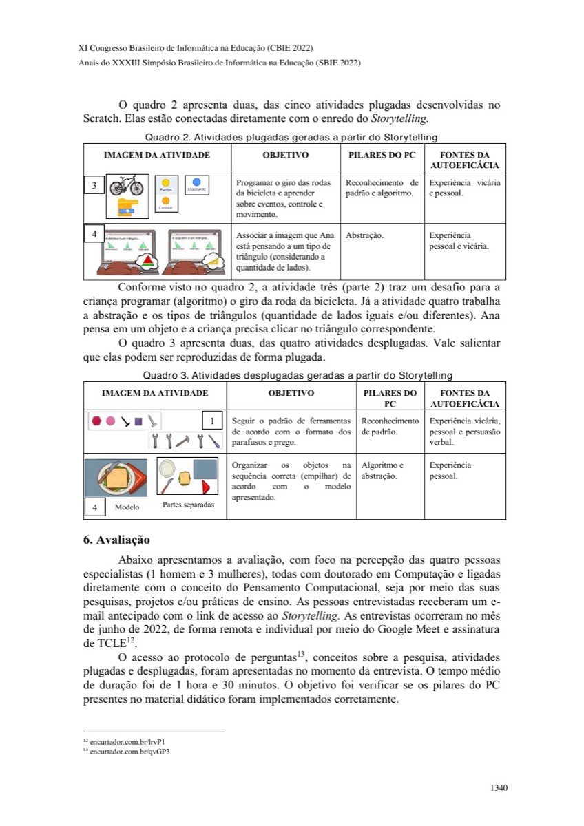 Quadros de atividades plugadas e desplugadas geradas a partir do storytelling da Ana