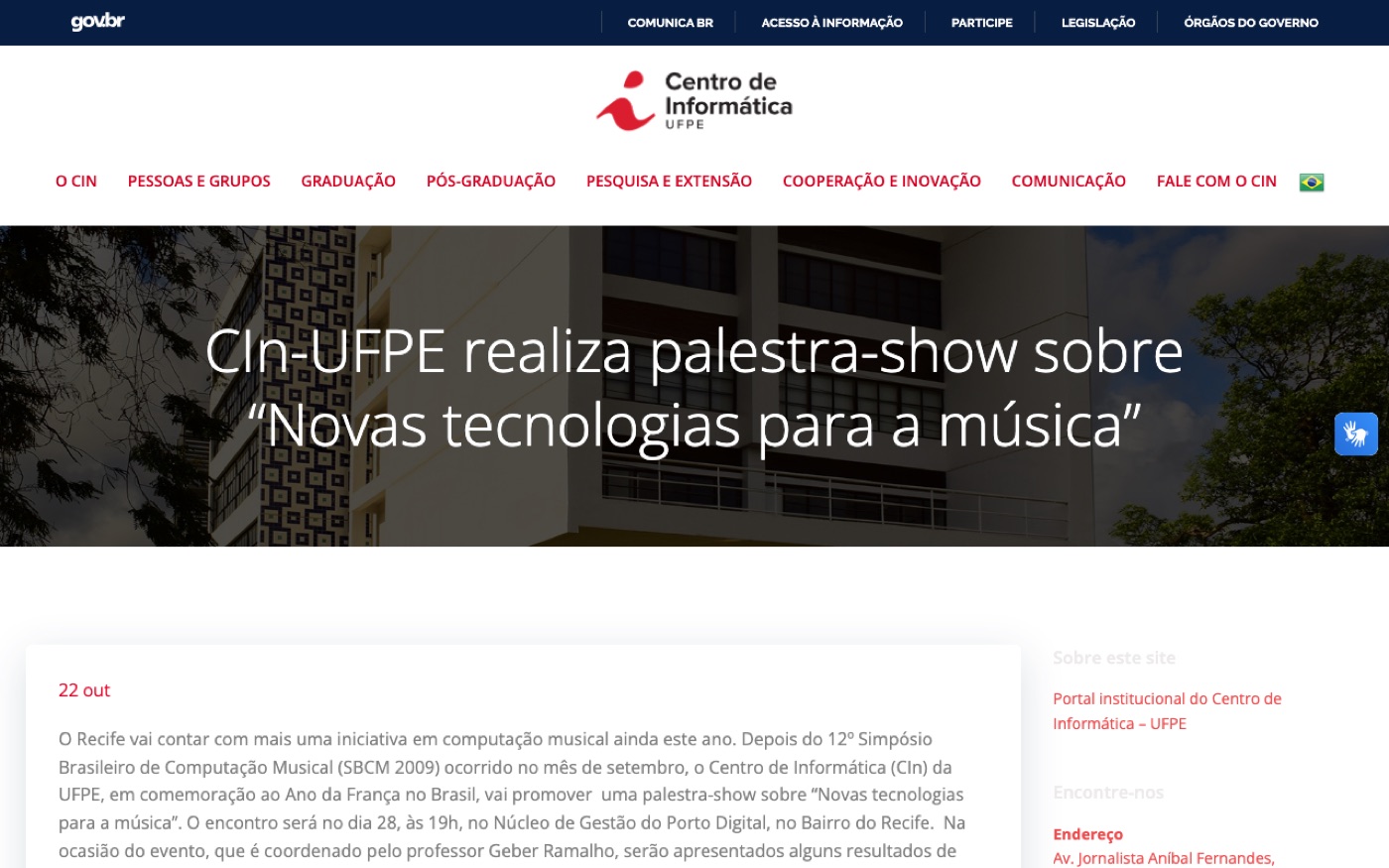 Notícia do portal do CIn-UFPE sobre a palestra-show