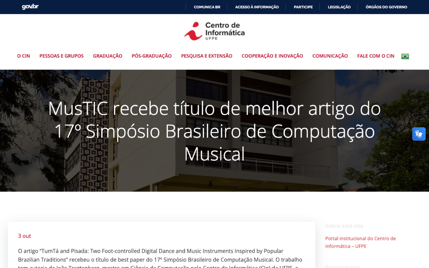 Notícia do portal do CIn-UFPE sobre o artigo