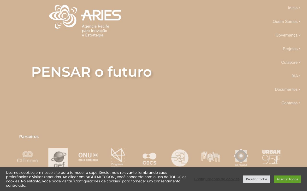 Site da ARIES em março de 2023: