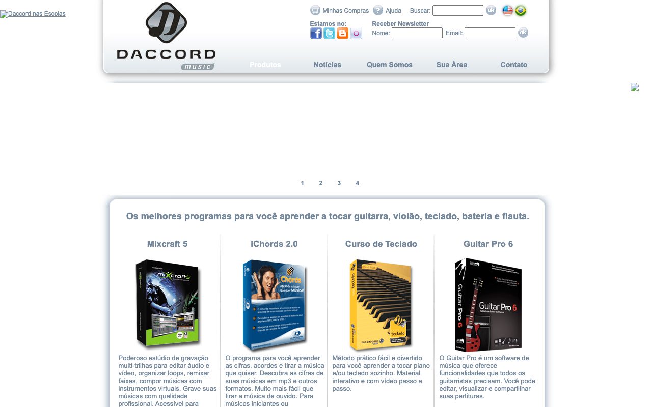 Loja da Daccord em maio de 2012: Mixcraft, iChords 2.0, Curso de Teclado, Guitar Pro (Wayback Machine)