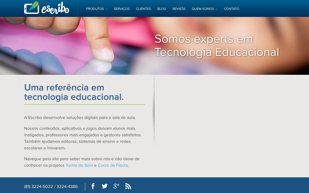 Site da Escribo em julho de 2015: