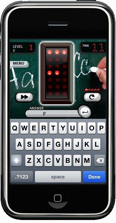 Leds (julho de 2009): puzzle de palavras em painéis de leds, para Android e iPhone