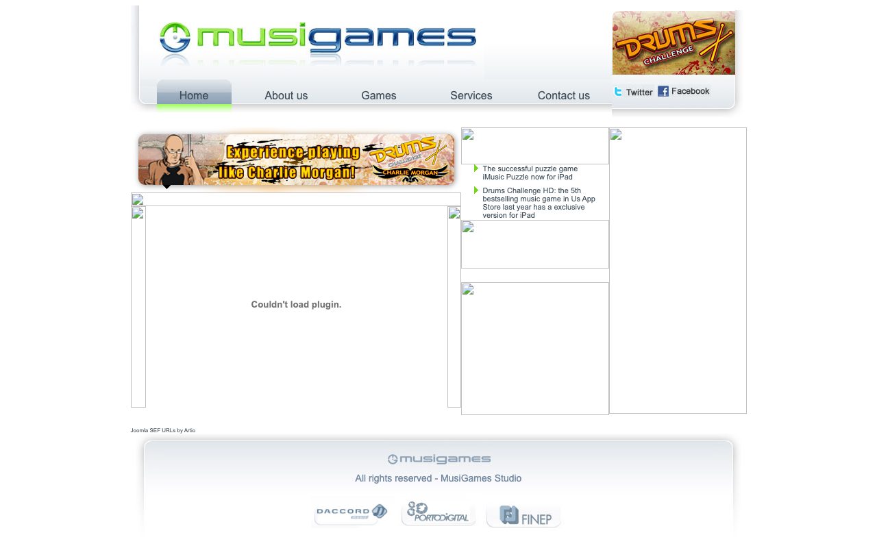 Site da MusiGames em maio de 2010: iMusic Puzzle para iPad e Drums Challenge HD,