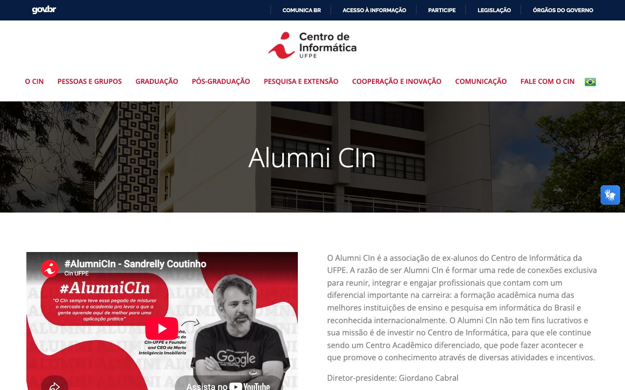 Página do Alumni CIn no portal do Centro de Informática (setembro de 2026)