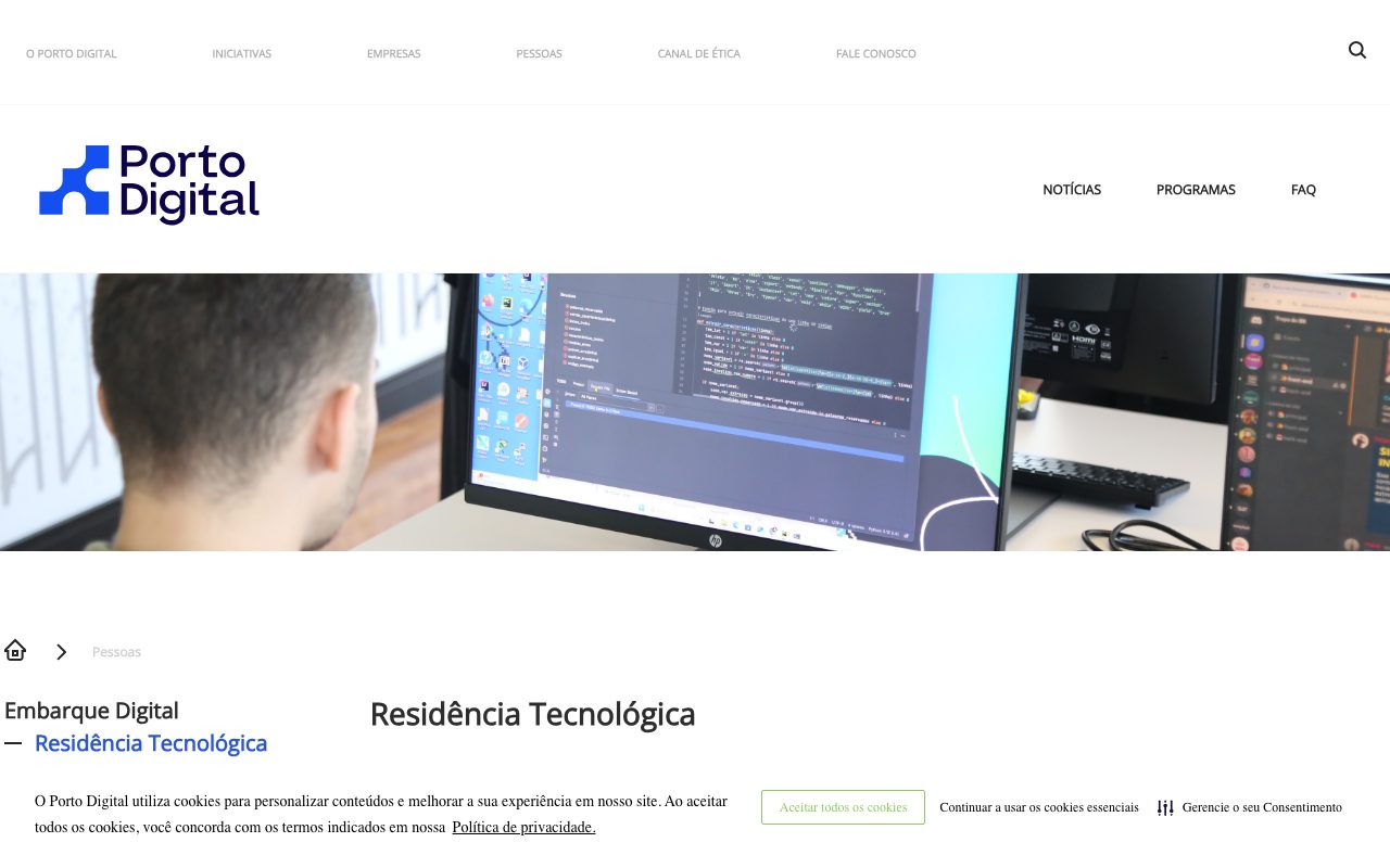 Página da Residência Tecnológica no site do Porto Digital (setembro de 2026)