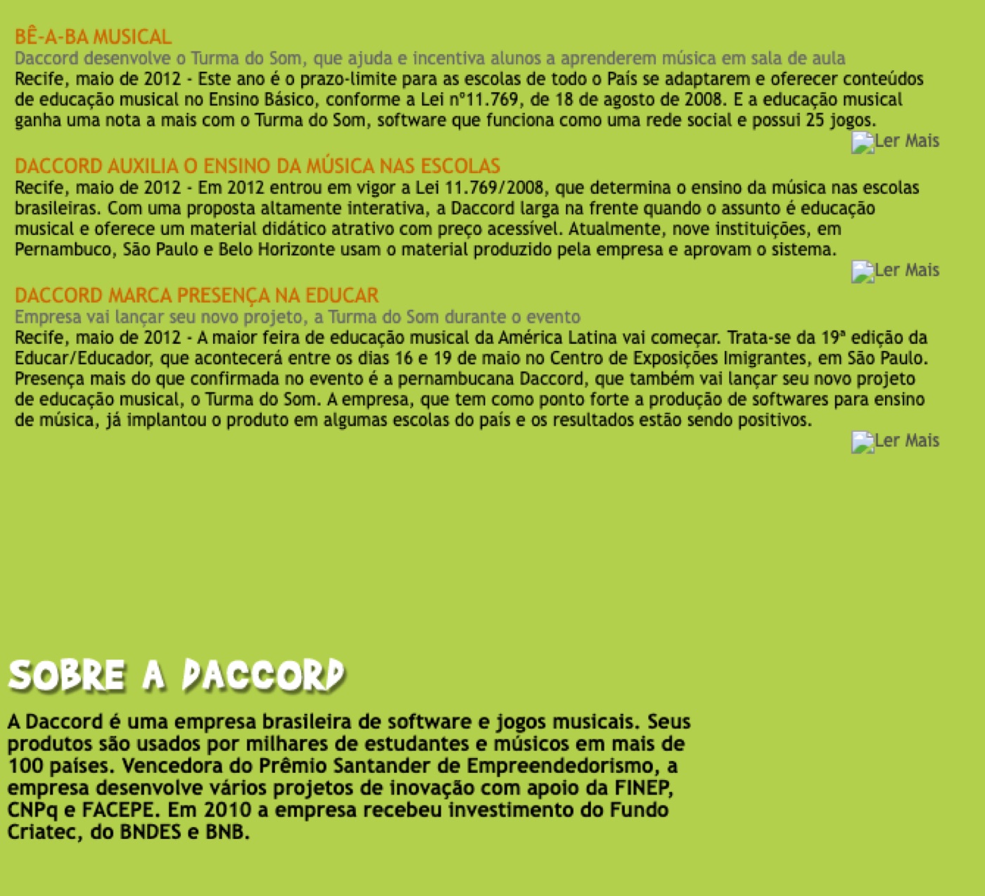 Turma do Som press kit (May 2012), with the music education platform's three press releases