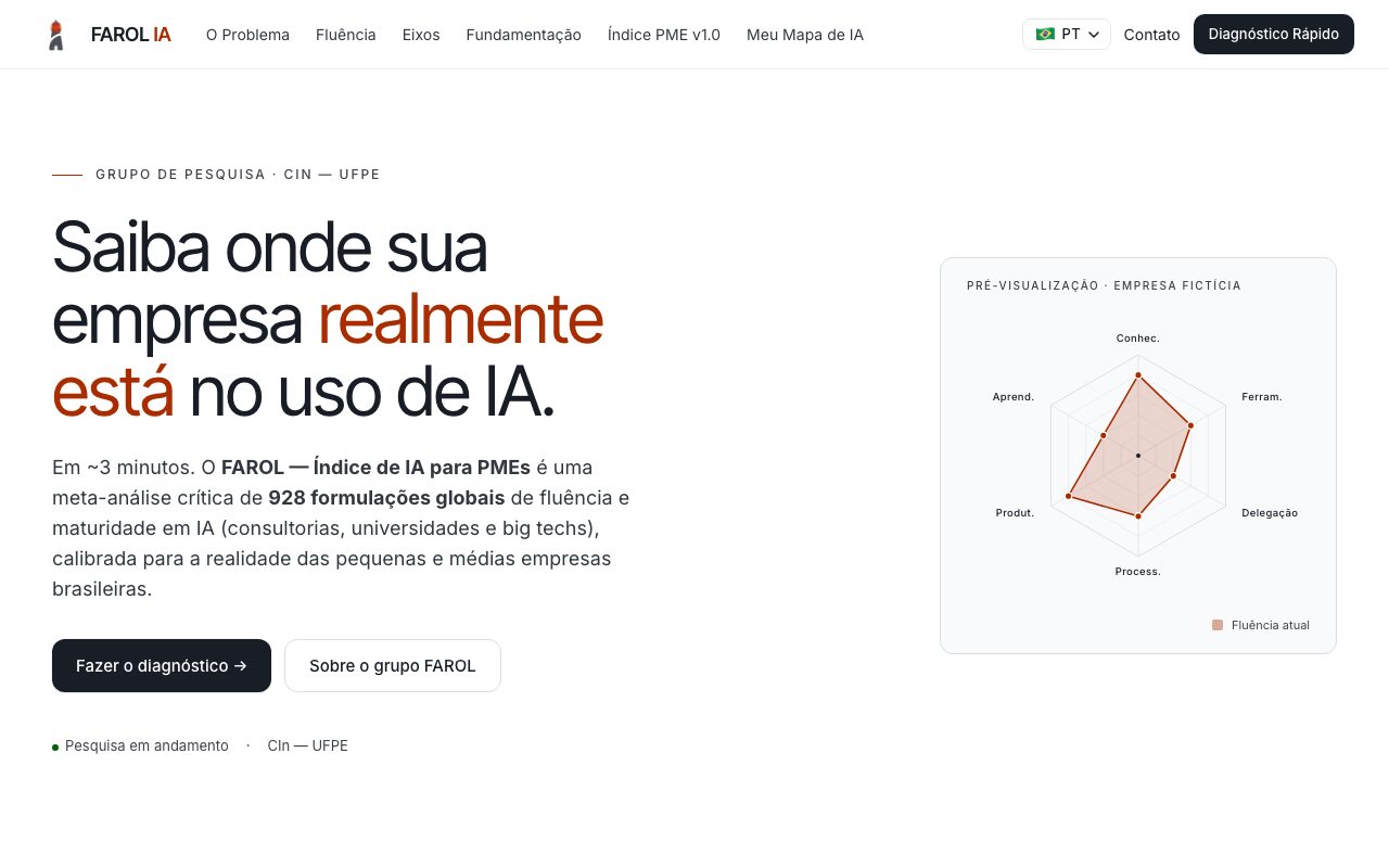 Página inicial do FAROL, grupo de pesquisa do CIn/UFPE sobre fluência agêntica em IA