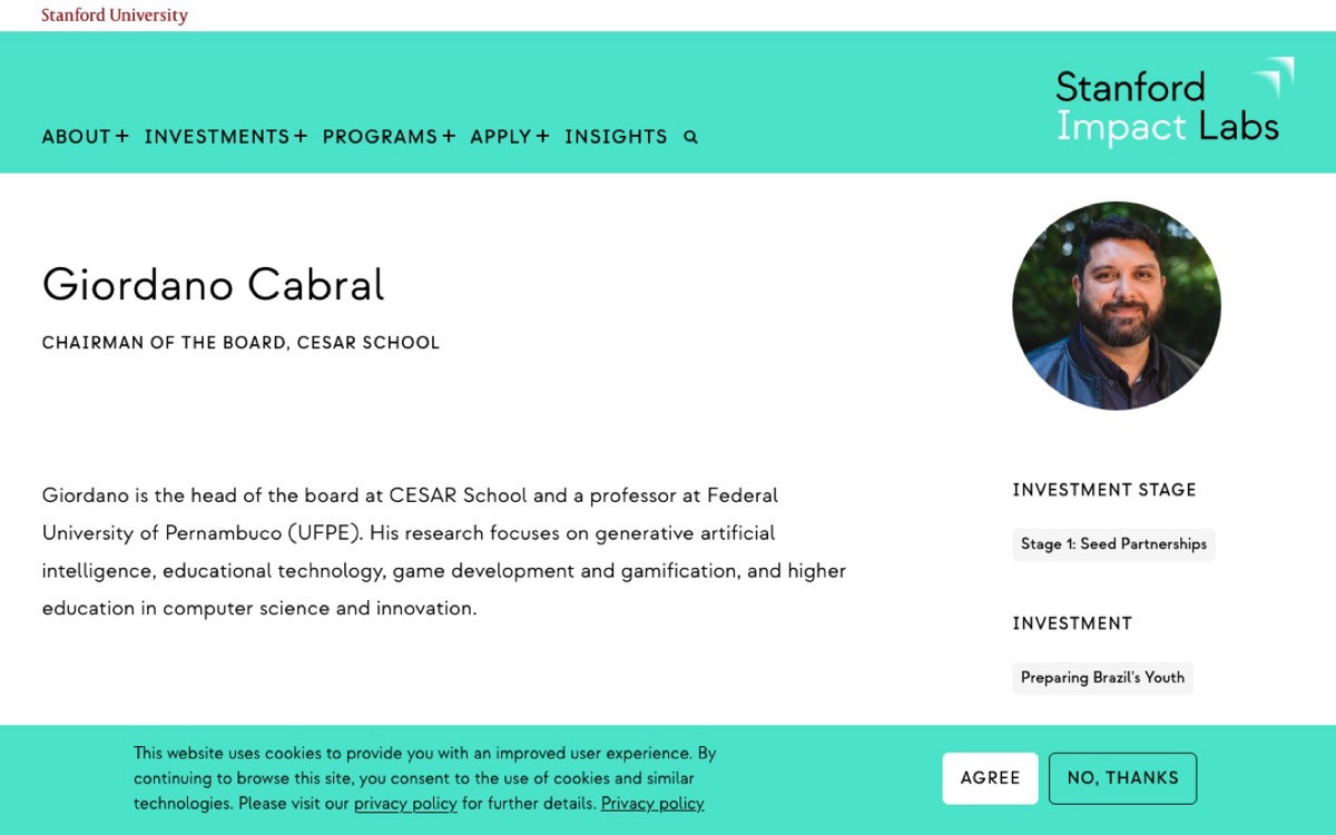 Página de Giordano Cabral no Stanford Impact Labs