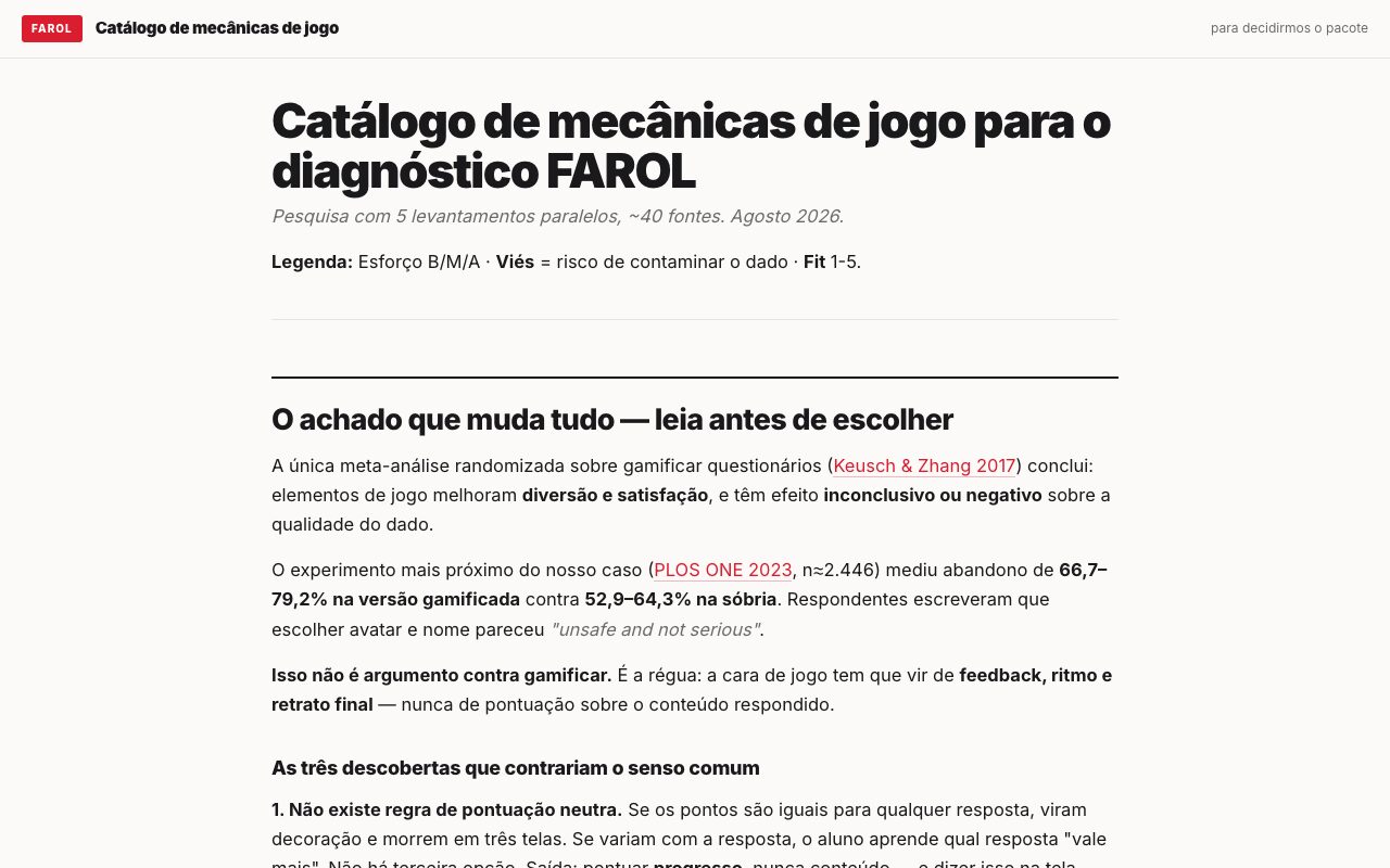 Mecânicas de progressão e campanha, com esforço, viés e adequação por item