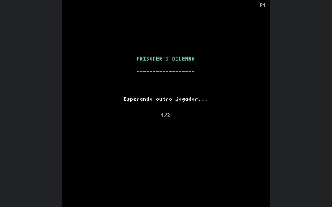 O Prisoner's Dilemma rodando em Pyxel compilado para WebAssembly, à espera do segundo jogador