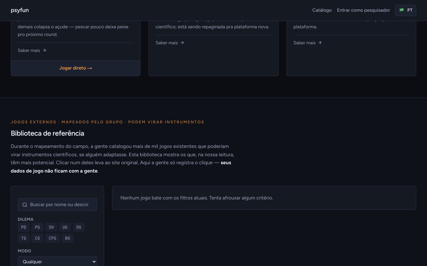 Biblioteca de referência e sugestões da comunidade na PsyFun Platform