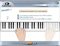 Lesson from the Curso de Teclado Daccord, with the keyboard and both hands in position (2008 screenshot)