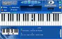 D'Accord Teclado Player screen: virtual keyboard and panel with the lyrics and chord chart (capture from 2007)