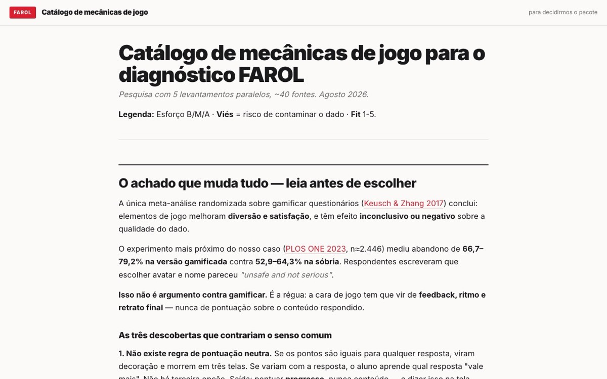 Catálogo de mecânicas de jogo com a evidência de cada uma