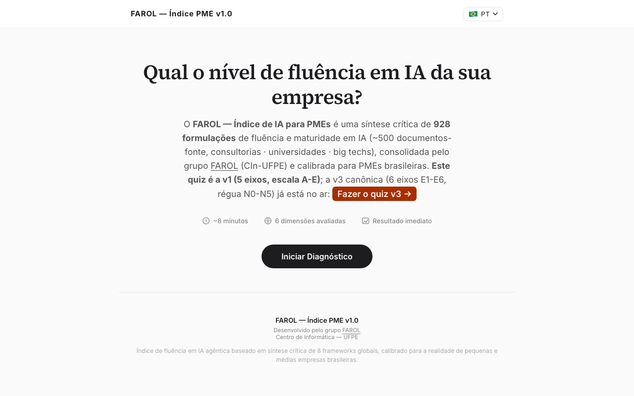 Índice de IA para PMEs v1.0, primeira tela