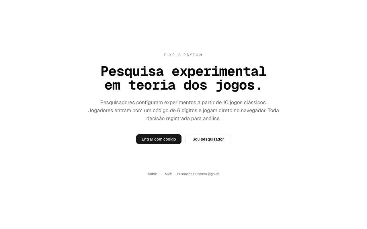 Pixels PsyFun: salas de experimento com código de seis dígitos